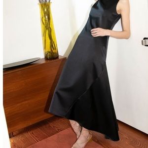 Elegant Black Satin Midi Dress